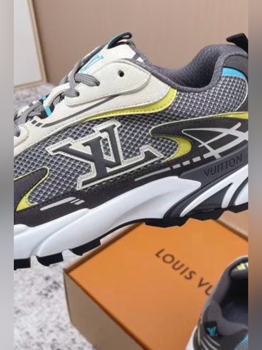 Louis Vuitton Grey & Yellow Run Away Mesh Sneaker - Men